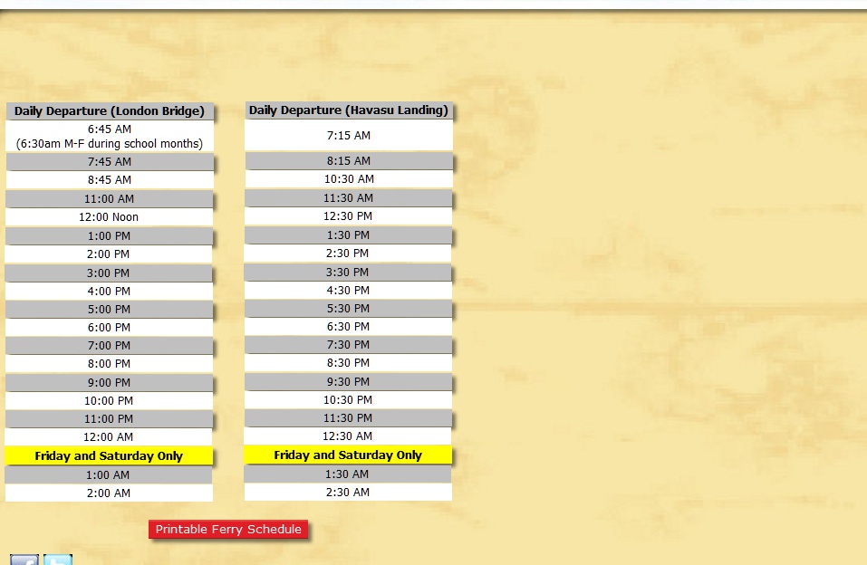 Havasu Landing Resort & Casino Dreamcatcher and Tecopa Ferry Schedule